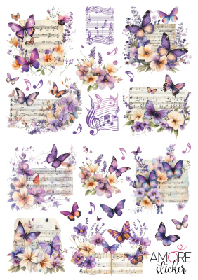 Наклейки переводные для свечей и декора Ноты и бабочки из каталога Наклейки декупажные для декора свечей, яиц, изделий из гипса, в интернет-магазине BPW.style